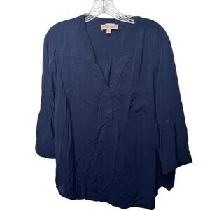 Philosophy Woman 1X Navy Blue Rayon Blouse 3/4‎ Sleeve Tunic Popover Plus Size
